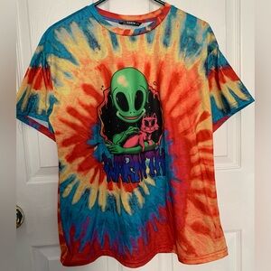 Womens Casual Alien Print Short Sleeve Loose T-Shirt Top